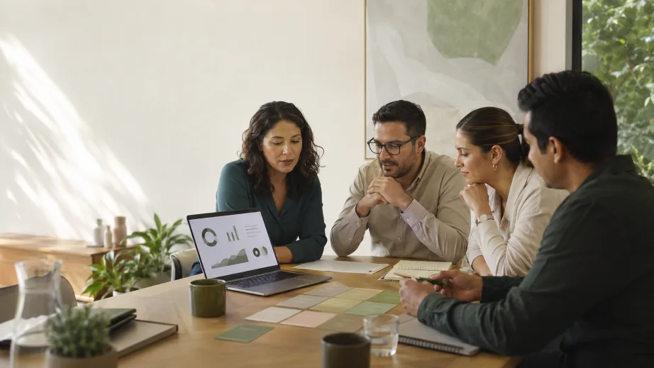 Equipo de trabajo revisando datos para diagnosticar necesidades de bienestar