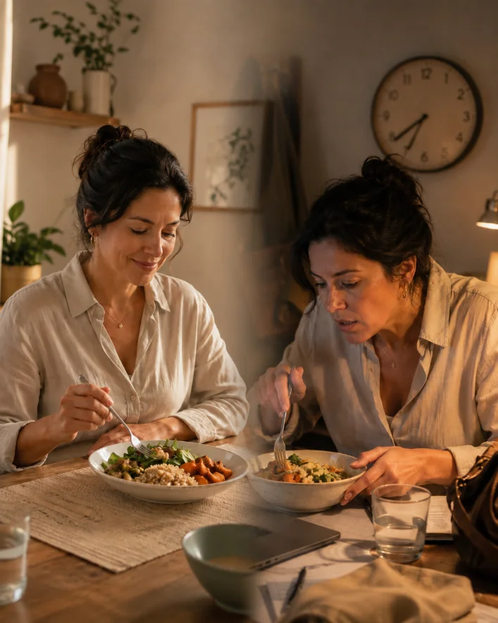 Dos mujeres compartiendo una comida después de una jornada ocupada