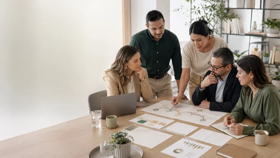 Equipo de trabajo diseñando una intervención de bienestar corporativo con continuidad